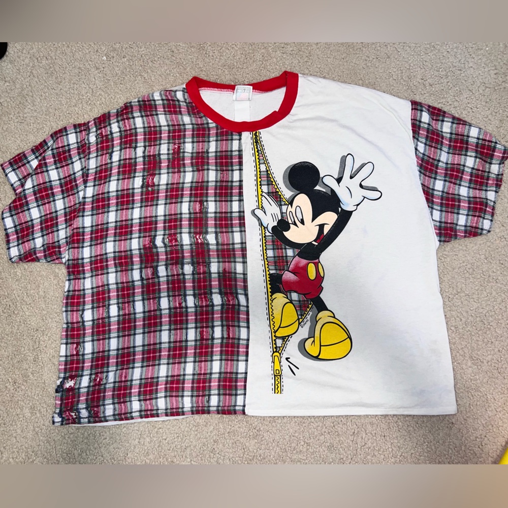 Vintage 90s Disney Mickey Mouse Red Plaid T-Shirt